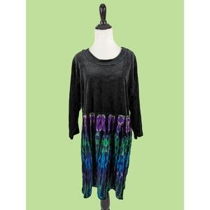 The Pyramid Collection Velvet‎ tie-dyed Tunic 1X black Handkerchief Hem